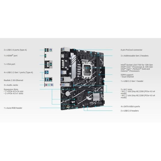 Asus PRIME B760M-K D4 Motherboard Micro ATX με Intel 1700 Socket 90MB1DS0-M0EAY0 image 4