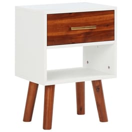 Κομοδίνο Vidaxl Από Μασίφ Ξύλο Ακακίας 40x30x57 cm - Λευκό Ματ Καφέ