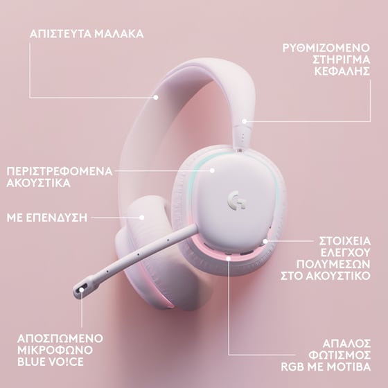 Logitech G G735 Gaming Ασύρματα Ακουστικά 2.4 GHz/Bluetooth/3.5mm - White Mist image 6