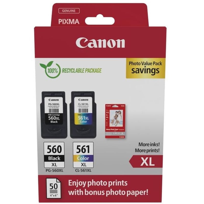 CANON Canon Pg-560XL/Cl-561XL Πολλαπλό Πακέτο 2 Μελανιών Εκτυπωτή 3712C008