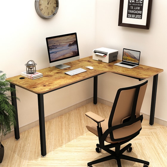 Γραφείο Γωνιακό Eureka Ergonomic ERK-CDL01R60VP από Carbon fiber 155.4x110cm - Καφέ/Μαύρο image 1