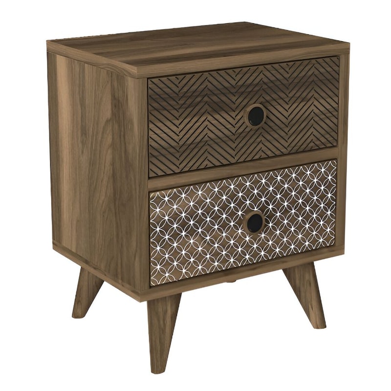 WELHOME Κομοδίνο Welhome Από Μελαμίνη Με Σχέδια 40x30x48 cm - Καρυδί
