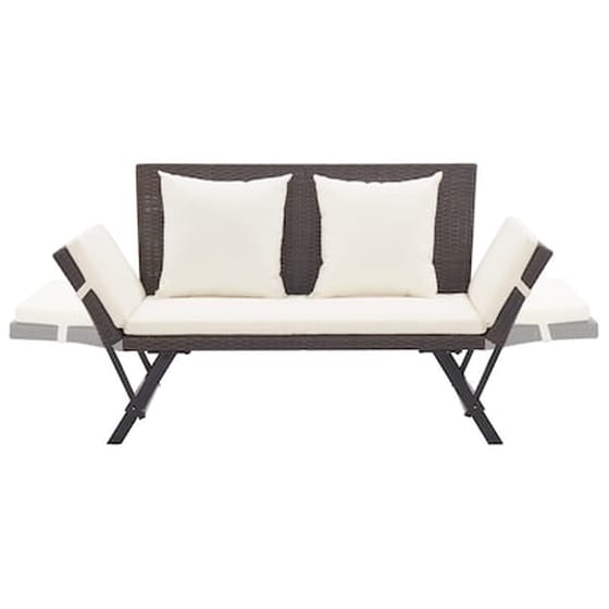 Παγκάκι Κήπου VidaXL με Μαξιλάρια από Συνθετικό Ρατάν 130-176x70x80 cm - Καφέ/Κρεμ image 5