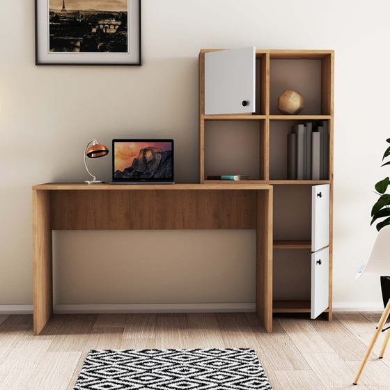 Γραφείο Βιβλιοθήκη 24Mall Vorrei Plus από Μοριοσανίδα 157 x 52 x 147 cm - Λευκό/Μπεζ image 2