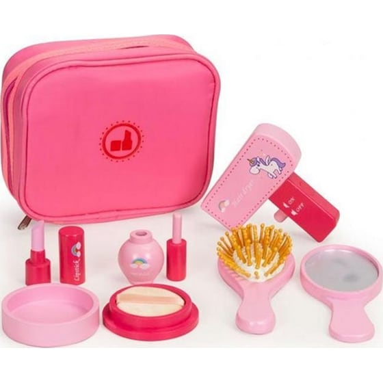 Ξύλινη Παιδικό Ecotoys Ph10c001 Σετ Ομορφιάς Περιποίησης Με 6 Αξεσουάρ Σε Ροζ Θήκη - 17x7x15 cm image 0