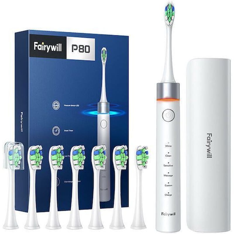 FAIRYWILL FAIRYWILL FW-P80 SONIC Οδοντόβουρτσα Σετ Θήκη + 8 HEA Λεύκο