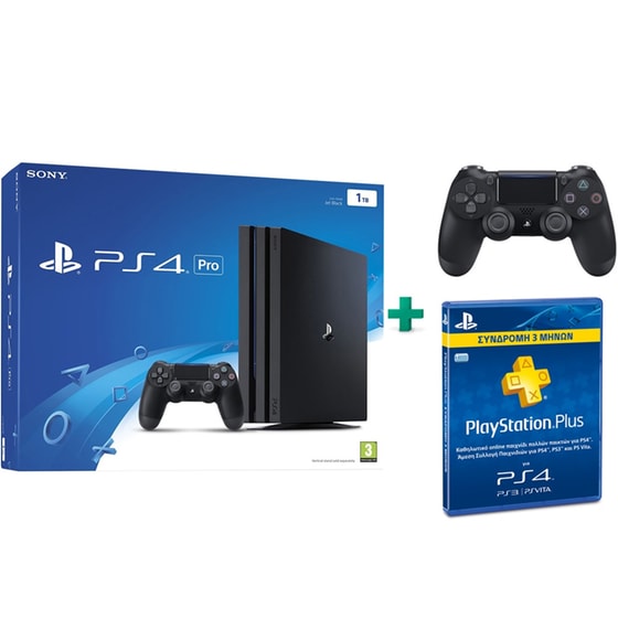 Sony PlayStation 4 Pro - 1TB & Συνδρομή PlayStation Plus 3 Μηνών & 2ο Χειριστήριο (μαύρο) image 0