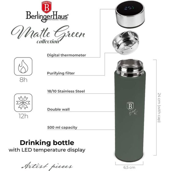 Μπουκάλι Θερμός Berlinger Haus Ανοξείδωτο Matt Green 500ml image 3