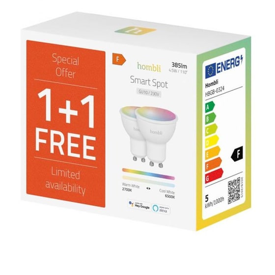 Έξυπνη Λάμπα Hombli Smart GU10 5W RGB Dimmable  2 Τμχ - RGB/Ρυθμιζόμενο Λευκό image 4