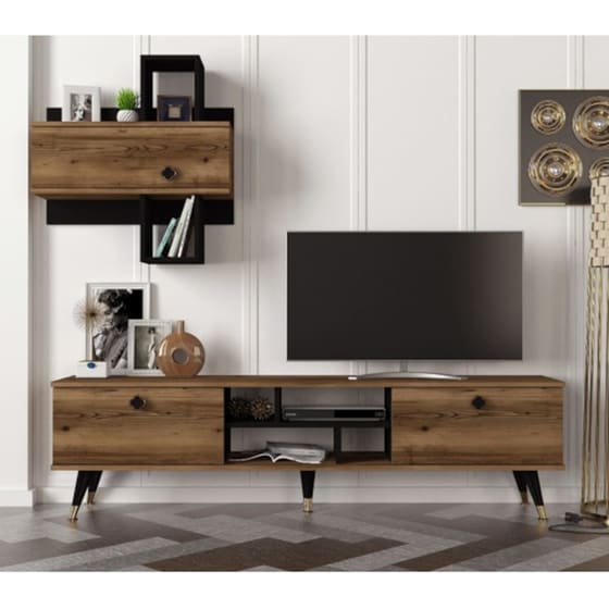 Έπιπλο Τηλεόρασης 24Mall Boom από Μοριοσανίδα 180x35x49 cm - Καφέ/Μαύρο image 1