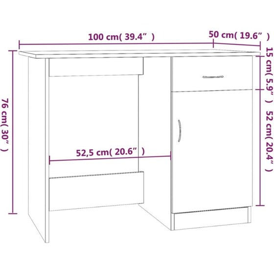 Γραφείο VidaXL από Επεξεργασμένο Ξύλο 100x50x76 cm - Καφέ Δρυς image 6