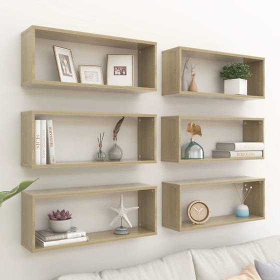 Ράφια Τοίχου VidaXL από Μοριοσανίδα 60x15x23 cm 6 Τμχ - Sonoma/ Μπεζ image 1