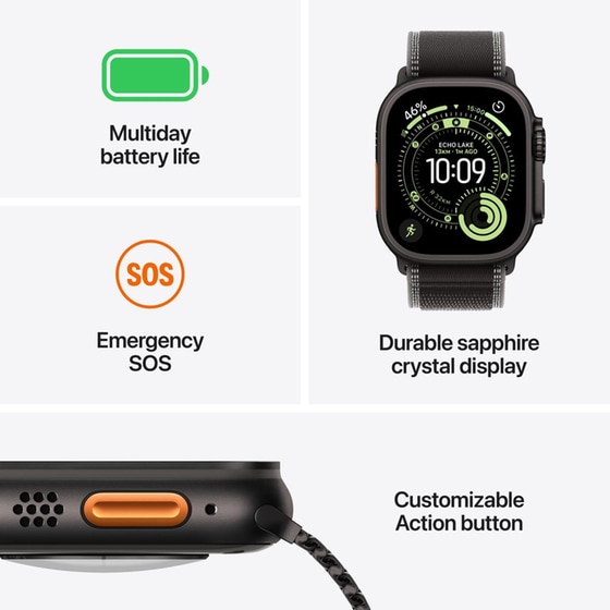 Apple Watch Ultra 3 GPS + Cellular 49mm Black Titanium Case with Black/Charcoal Trail Loop - S/M image 2