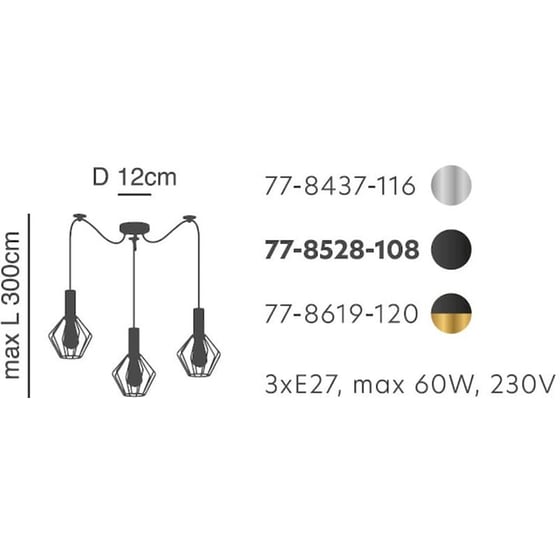 Φωτιστικό Οροφής Τρίφωτο Homelighting 77-8619 Μεταλλικό - Μαύρο/Χρυσό image 1