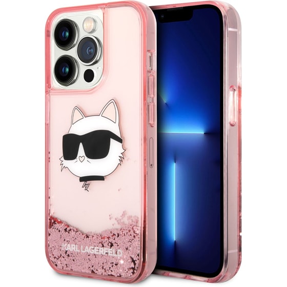 Θήκη Karl Lagerfeld iPhone 14 Pro Max - Karl Lagerfeld Choupette's Head Nft Liquid Glitter Case - Ροζ image 5
