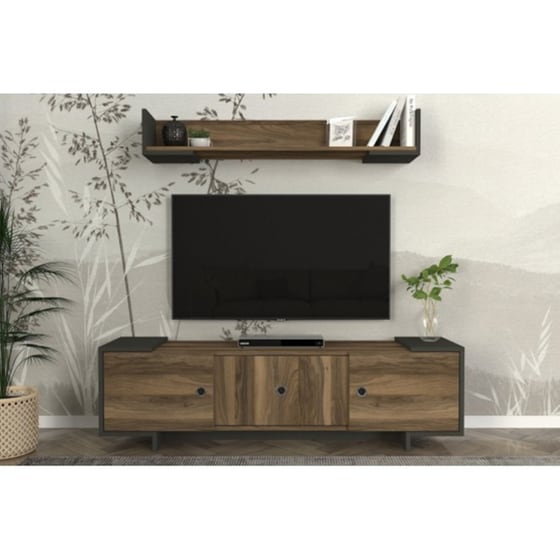 Έπιπλο Τηλεόρασης 24Mall Lipari από Μοριοσανίδα 150x35x43.2 cm - Καρυδί/Ανθρακί image 1