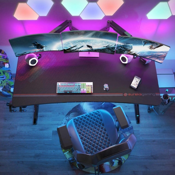 Γραφείο Gaming Eureka Ergonomic ERK-GIP-P60B B από Carbon Fiber 152.4x70cm - Μαύρο image 1