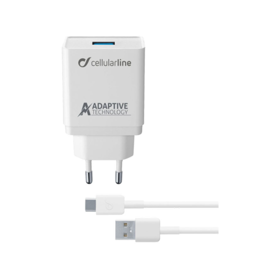 Σετ Φόρτισης Cellular Line Fast Charger Usb 2.4A 15W with cable Usb-C 1m - White image 0