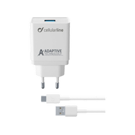 Σετ Φόρτισης Cellular Line Fast Charger Usb 2.4A 15W with cable Usb-C 1m - White