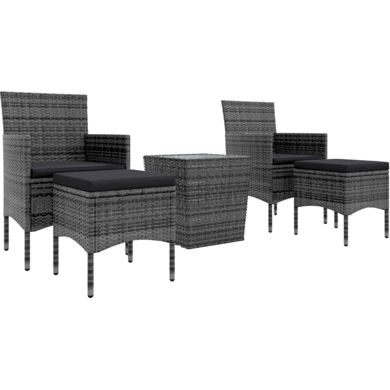 Σετ Επίπλων Bistro Κήπου VidaXL από Συνθ. Ρατάν και Ψημένο Γυαλί 5Τμχ - Γκρι