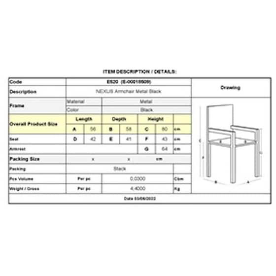 Πολυθρόνα Woodwell Μεταλλική  Στοιβαζόμενη C20145 56x58x80cm - Μαύρη image 1