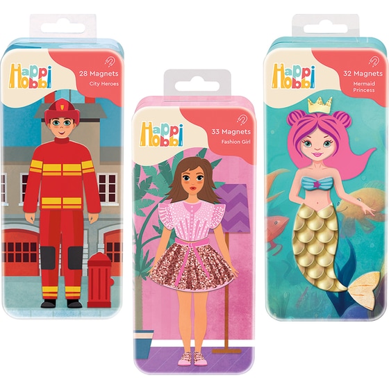 HappiHobbi Magnet Tins City Heroes/ Fashion Girl/ Mermaid Princess Εκπαιδευτικοί Χάρτινοι Μαγνήτες 1 Τμχ - Τυχαία Επιλογή Σχεδίου image 0