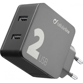Φορτιστής Πρίζας Cellular Line με 2x Usb 12W - Black