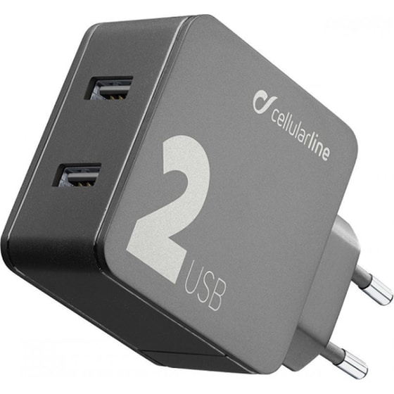Φορτιστής Πρίζας Cellular Line με 2x Usb 12W - Black image 0