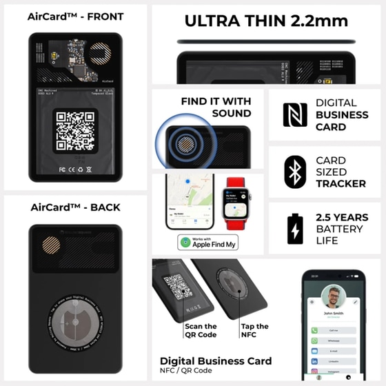 Rolling Square Aircard Ultra Thin Bluetooth Tracker - Black image 1