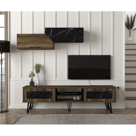 Έπιπλο Τηλεόρασης 24Mall Spargi από Μοριοσανίδα 180x35x50.8 cm - Καφέ/Μαύρο image 1
