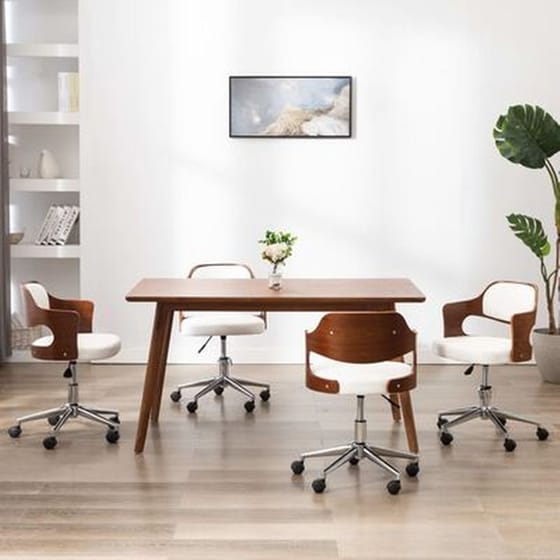 Καρέκλες Τραπεζαρίας Vidaxl από Λυγισμένο Ξύλο/Συνθετικό ΔέρμαΠεριστρεφόμενες 4 Τμχ - Λευκό image 1