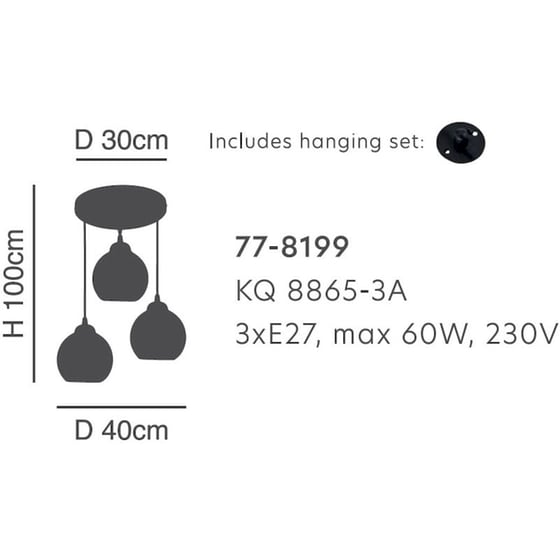 Φωτιστικό Οροφής Τρίφωτο Homelighting Swirl 77-8199 Γυάλινο/Μεταλλικό - Λευκό/Μαύρο image 1