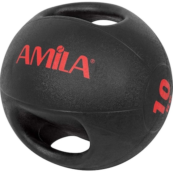 Μπάλα Medicine Amila Dual Handle Κατάλληλη για Ενδυνάμωση 10 kg 28 cm από PVC - Μαύρο image 0