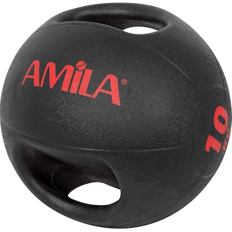Μπάλα Medicine Dual Handle Amila Κατάλληλη για Ενδυνάμωση 10 kg 28 cm από PVC – Μαύρο