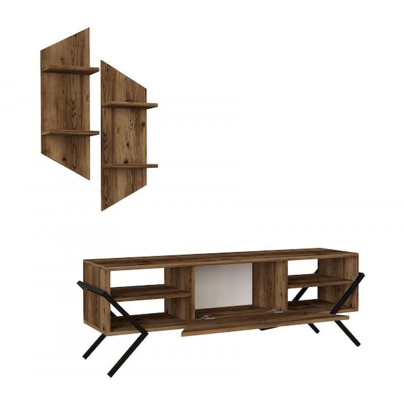 24MALL Έπιπλο Τηλεόρασης Mimo από Μοριοσανίδα 140x34.8x49.2cm - Καρυδί/Μαύρο