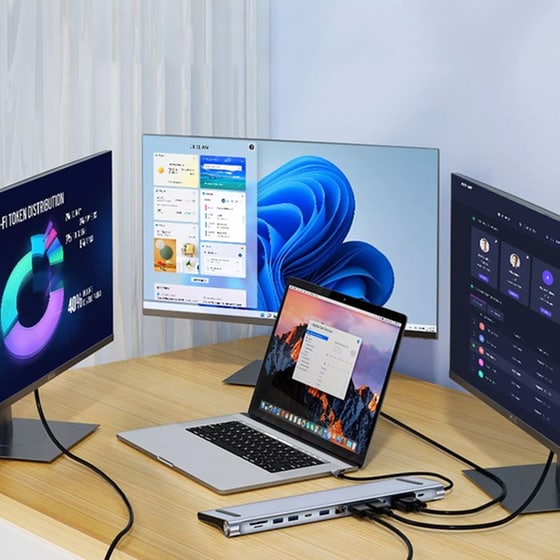 Docking Station Powertech BYL-2003U2 με 12 Θύρες, Βάση Laptop και USB-C - Γκρι image 4