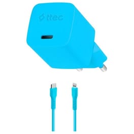 Φορτιστής Πρίζας Ttec 2SCG20LNM 20W με Καλώδιο USB-C σε Lightning - Neon Blue