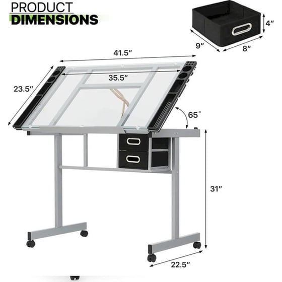 Γραφείο Σχεδίασης Lamtech Crystal Μεταλλικό 104x60x80cm - Ασημί/ Μαύρο image 5