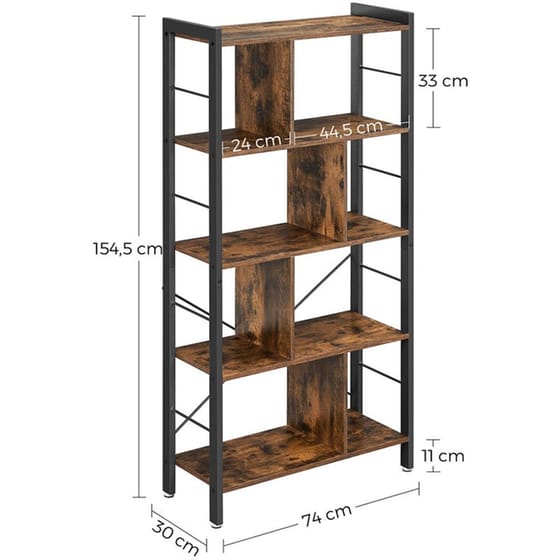 Ραφιέρα Vasagle LBC12BX Μοριοσανίδα/Μεταλλική 74x30x154.5cm - Καφέ/Μαύρη image 7