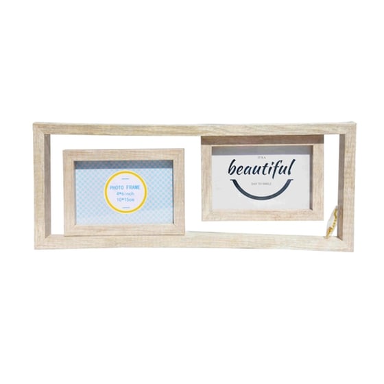 Επιτραπέζια Γνήσια Ξύλο Κορνίζα 45x17,5cm 2 Φωτογραφιών Διαστάσεων 10x15cm Wooden Wall Photo Frame image 0