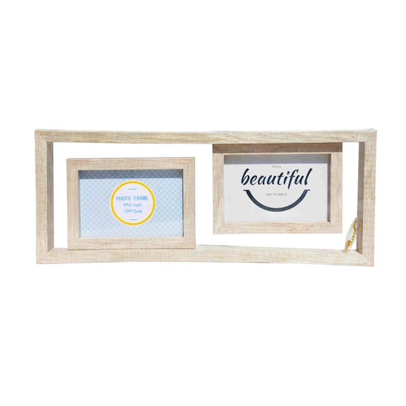 Επιτραπέζια Γνήσια Ξύλο Κορνίζα 45x17,5cm 2 Φωτογραφιών Διαστάσεων 10x15cm Wooden Wall Photo Frame