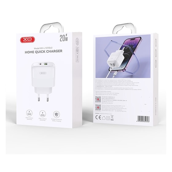 XO Φορτιστής L137 USB-C/USB-A Λευκό image 4