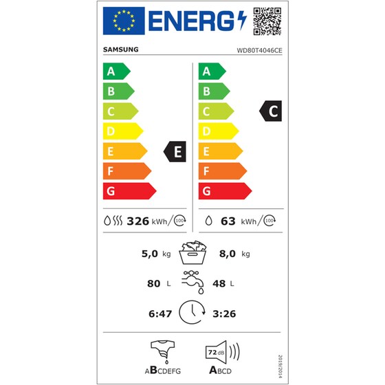 Πλυντήριο - Στεγνωτήριο SAMSUNG WD80T4046CE/LE 8 kg / 5 kg 1.400 Στροφές - Λευκό image 4