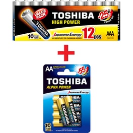 Toshiba Αλκαλικές Μπαταρίες High Power AAA LR03 (12τμχ) & Alpha Power AA LR6 (6τμχ)