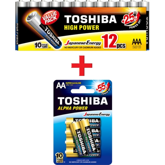 Toshiba Αλκαλικές Μπαταρίες High Power AAA LR03 (12τμχ) & Alpha Power AA LR6 (6τμχ) image 0