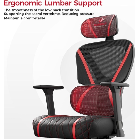 Σετ Eureka Ergonomic Καρέκλα ERK-GC06-R & Γραφείο Gaming ERK-GIP-P47B-V1 - Μαύρο/ Κόκκινο image 10