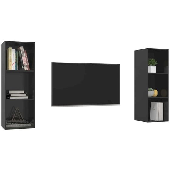 Έπιπλο Τηλεόρασης VidaXL από Μοριοσανίδα 2 Τμχ 37x37x107cm - Μαύρο image 2