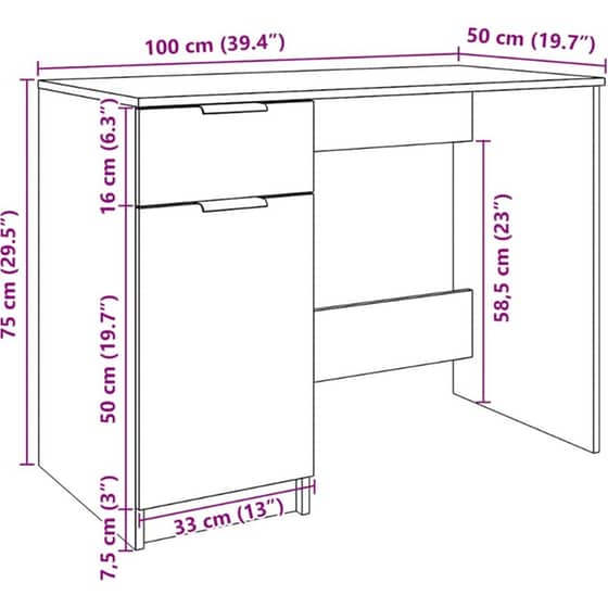 Γραφείο VidaXL από Επεξεργασμένο Ξύλο 100x50x75 cm - Παλιό Ξύλο image 9