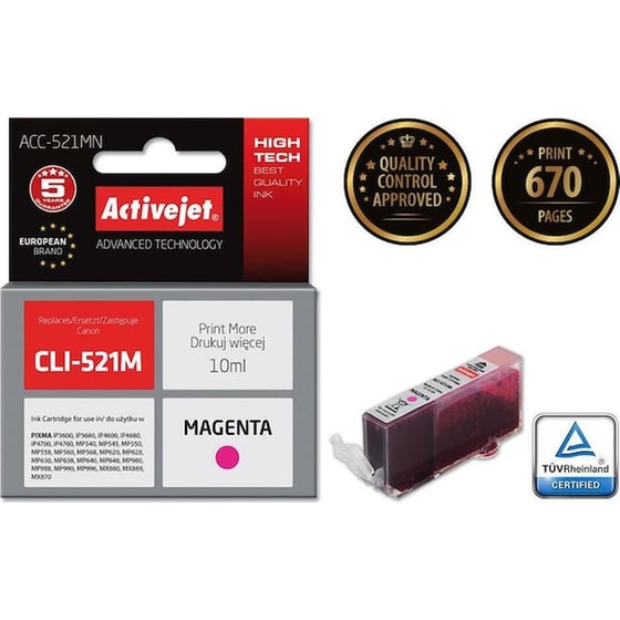 Συμβατό Canon Cli-521 Ματζέντα Μελάνι Εκτυπωτή Cli-521m image 0