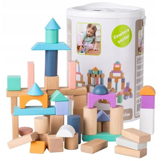Σετ Ξύλινα Παιδικά Χρωματιστά Τουβλάκια Ecotoys 100 Κομμάτια image 0